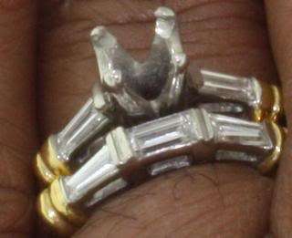 platinum 18k yellow gold semi mount bagette diamond bridal set ring 