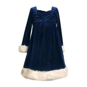  Blue Criss Cross Velour Sparkle Dress with Fur Trim (4 