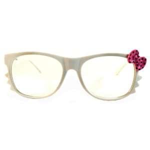 Kitty Whiskers Nerd White w/Pink Polka Dot Bow Clear Lens Glasses 