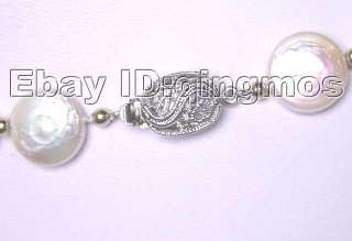 High quality AAA GRADE WHITE 12mm COIN PEARL NECKLACE  