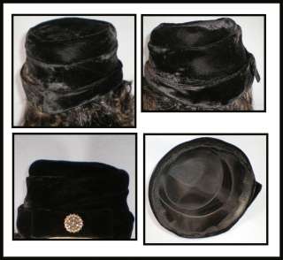 Vintage 1940 1950s Lady Women Ladies Black Velvet Bucket Top Hat Cap 