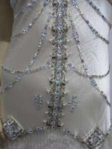   Long Dress 6 Cream Off White Ivory Beige Beaded Lace Pleaded  