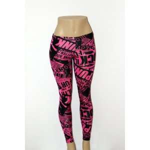  Pink w/ Black Print Fashion Leggings 2XL/3XL Made in Korea 