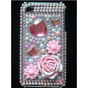  Apple iPhone 4G Shiny Pink Rose Heart Bling Bling Style 
