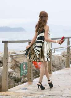 Fashion 2012 New Corea Sleeveless zebra stripe Pleate silk Dress Women 