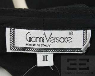   Versace Black Silk Beige Trim Pearl Button Blouse Size II  