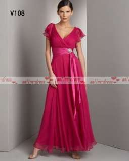Best Sell V Neck Red Ankle Length Chiffon Evening/Bridesmaid Dress 