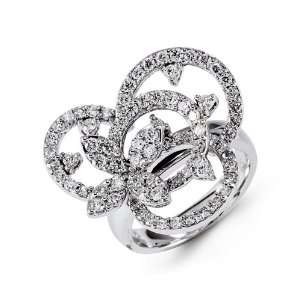    Solid 18k White Gold 1.77 Ct Round Diamond Flower Ring Jewelry