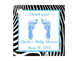 Boy Blue Zebra Print Baby Shower Favor Gift Tags Square Personalized 