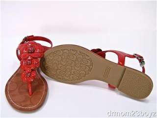 New NIB Coach Omega Red Patent Leather Flats Sandals 7  