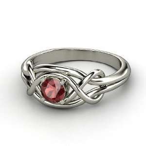  Infinity Knot Ring, Round Red Garnet 18K White Gold Ring Jewelry