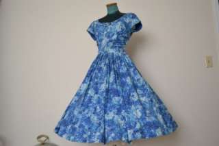   50s full skirt dress blue floral mad men Jerry Gilden Spectator party