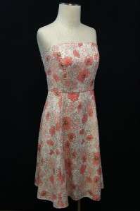 Ann Taylor LOFT Pink/Brown/White Floral Design Spaghetti Strap Dress 
