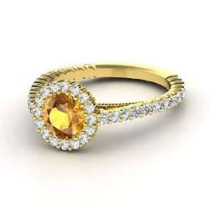  Raquel Ring, Round Citrine 14K Yellow Gold Ring with 
