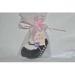   Black Mary Jane Baby Socks 0 9 M   in Organza Satchel  Anti slip Soles