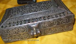   Small Amazing Old Antique Tibetan Noble Silvered Iron Jewel Box