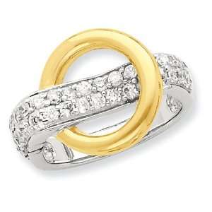  Sterling Silver & Vermeil Polished Circle CZ Ring Size 7 