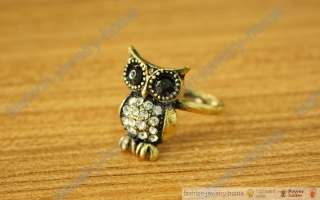New Retro Style Cute Owl White Crystal Animal Adjustable Ring  