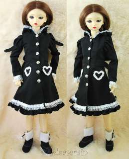 Dollfie SD Girl Outfit Black Button Up Hoodie Dress  