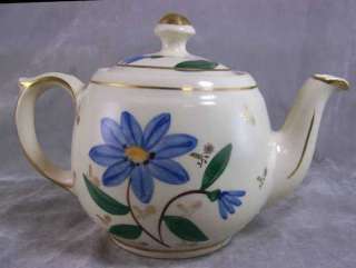 MidCentury Shawnee Pottery USA Blue Floral Gold Teapot  