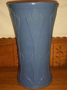 Blue Glaze Art Nouveau Deco Style Pottery Umbrella Stand  