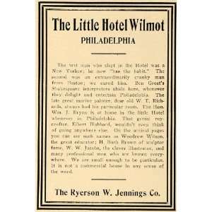  1907 Ad Little Hotel Wilmot Philadelphia Reyerson Rooms 