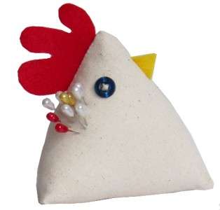 Ivory Color Fabric Chicken Pin Cushion Handcrafted  