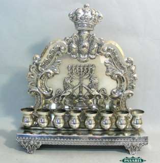 Polish Style Sterling Silver Hanukkah Lamp Menorah, Judaica  