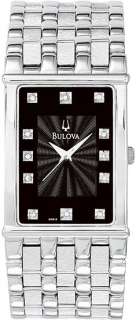 Bulova Mens Black 12 Diamond Dial Stainless Steel 96D12 Watch  