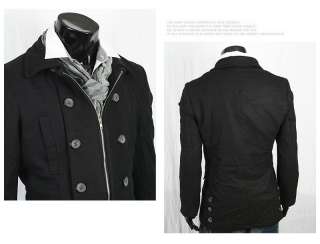 AK New Slim Fit Melton Wool Breasted Double Jacket Trench PEA Coat 
