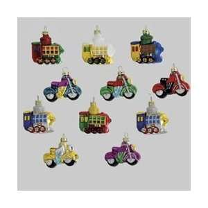   Mini Glass Train & Motorcycle Christmas Ornament Set