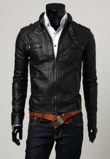 2011 Mens Slim Fit PU Leather Motorcycle Coat Jacket  