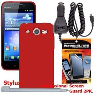 Huawei Mercury M886 Red Silicone Gel Cover with Heavy Duty Car Charger 