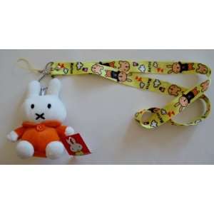  5 Orange Miffy Rabbit Plush Mascot with Lanyard 