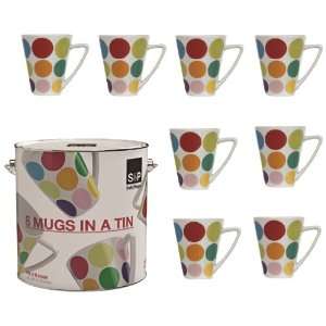  Salt&Pepper Tin of Mugs, Set of 8, Polka Dots Kitchen 