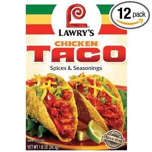 Lawrys, Seasoning Blend, Chicken Taco, 1 Ounce Packets (Pack of 12 