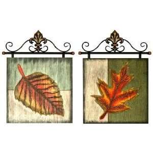  Set of 2 Leaf Metal and Wood Wall Art