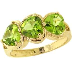 14K Yellow Gold Three of Hearts Gemstone Ring Peridot 