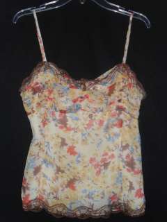 Intuitions 100% Silk Chiffon Floral Cami Lace Layering Tank Top Beaded 