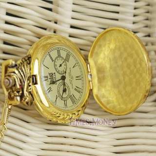 Archaize Luxury Golden Case Chain Dragon Shape Mechanical Pocket Watch 