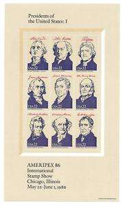 US Stamps 1986 Presidents mini sheets  