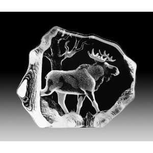 Single Bull Moose Etched Crystal Sculpture by Mats Jonasson  