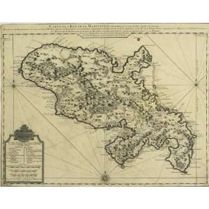 Antique Map of West Indies Martinique, 1732 