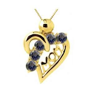   Gold Graceful Heart Gemstone Mom Pendant Iolite , Chain  NOT included