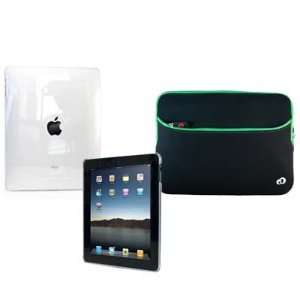  Body Skin Hard Shell Cover + Green Sleeve Case for iPad 1 Wifi 3G 16 
