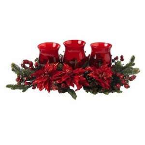  Poinsettia and Berry Triple Candelabrum