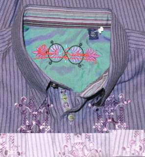 Robert Graham Purple Embroidered Striped Casual Dress Shirt XXL 2XL 