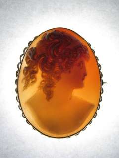   GOLD CARVED NATURAL SHELL CAMEO PIN BROOCH MAIDEN GODDESS c1890  