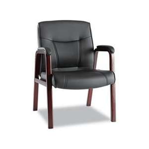  Madaris Leather Guest Chair w/Wood Trim, Four Legs, Black 