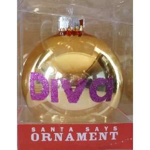  Holiday Lane Diva Gold Ball Christmas Ornament with Magenta 